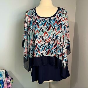 Susan Lawrence XL Multicolor Double Layer Tank Top with Mesh Overlay